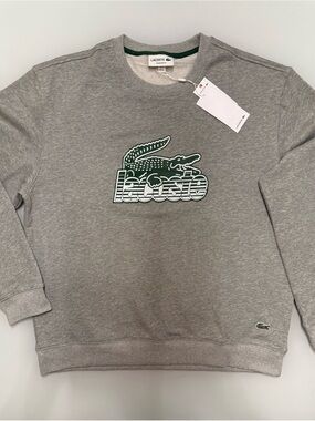 Lacoste Grey Crewneck Sweatshirt with Green Logo